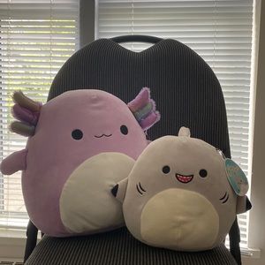 BNWT SQUISHMALLOWS: 12” Monica the Axolotl & 7” Gordon the Shark